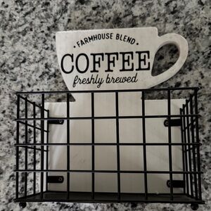 Farmhouse Blend Coffee Sign with black wired basket
